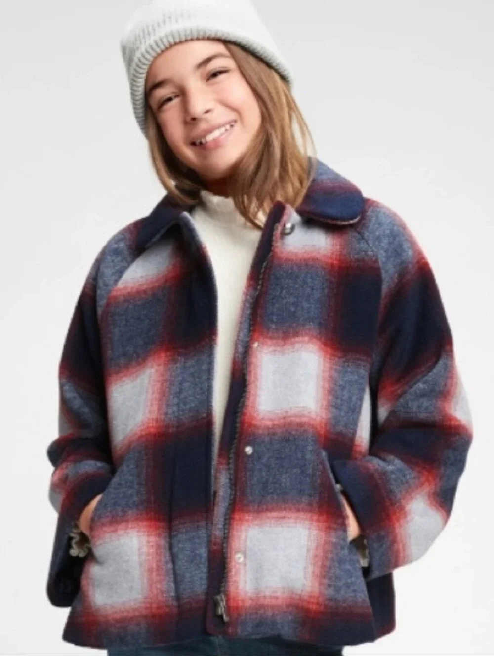 Gap Kids Plaid Wool Jacket, Size L